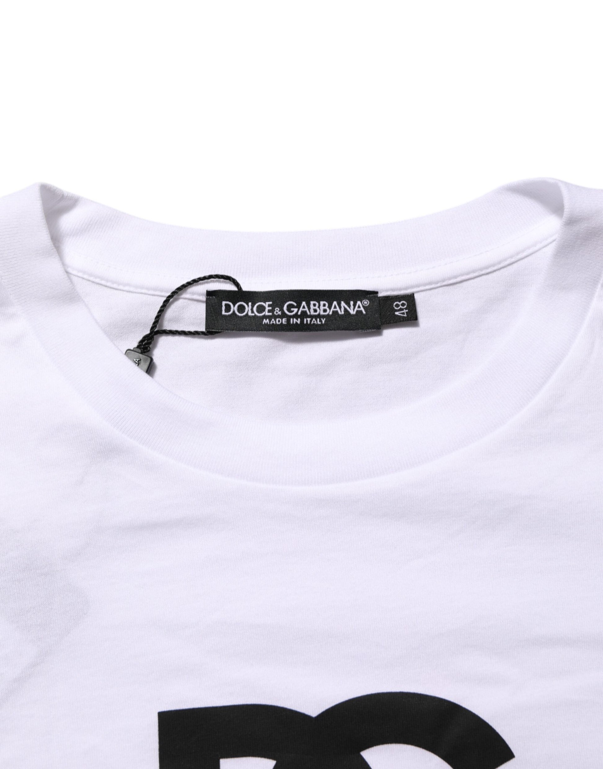 Dolce & Gabbana White Logo Print Cotton Crew Neck T-shirt