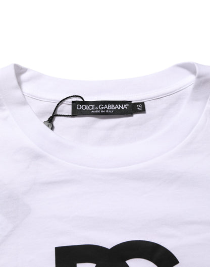 Dolce & Gabbana White Logo Print Cotton Crew Neck T-shirt