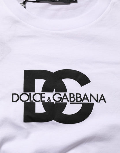 Dolce & Gabbana White Logo Print Cotton Crew Neck T-shirt