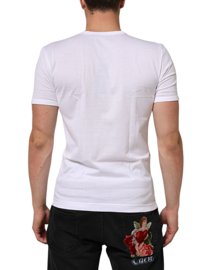 Dolce & Gabbana White Cotton V-Neck Short Sleeves T-Shirt