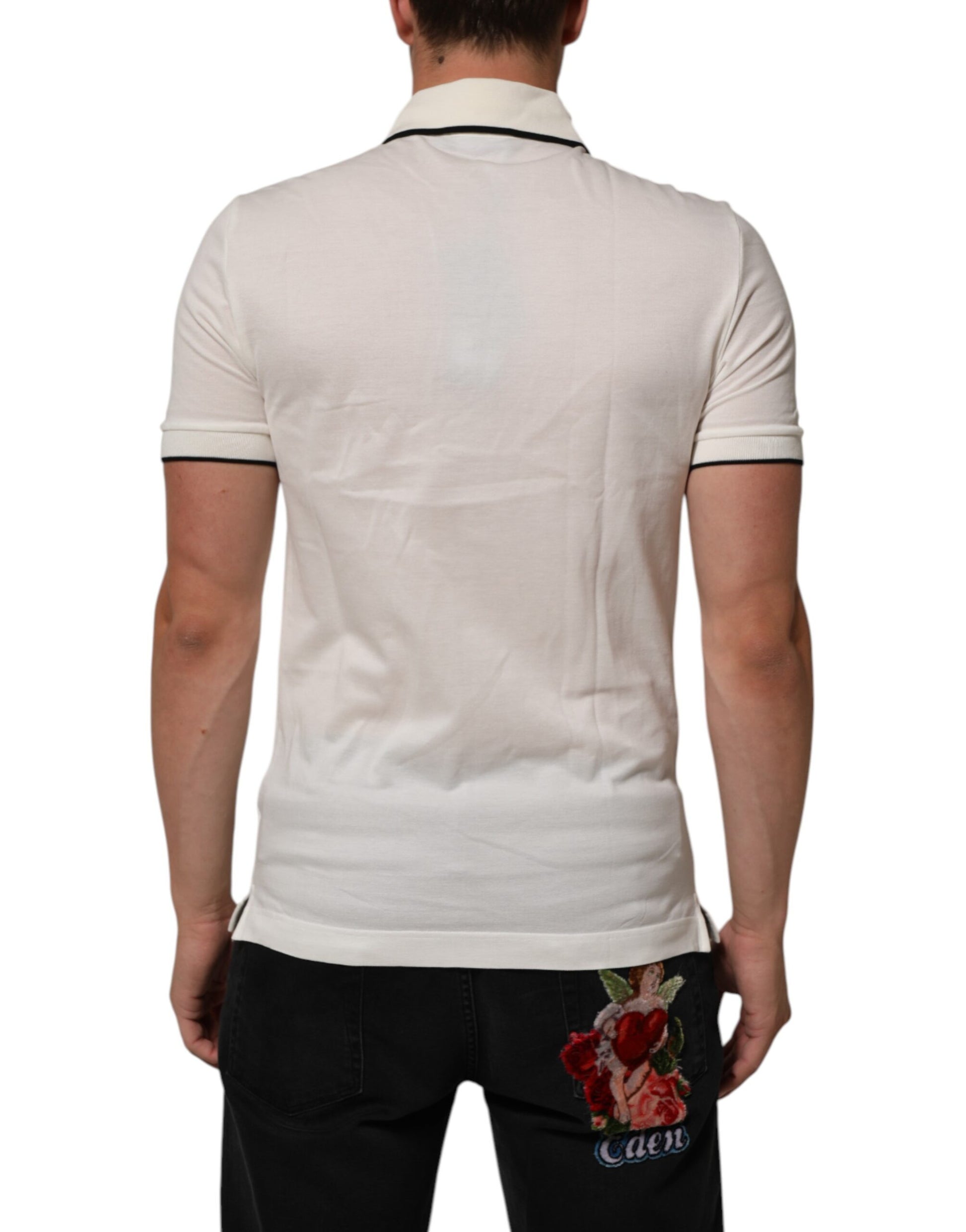 Dolce & Gabbana White Logo Embroidery Cotton Polo T-shirt