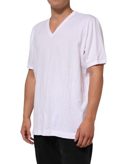 Dolce & Gabbana White Cotton V-Neck Short Sleeves T-shirt