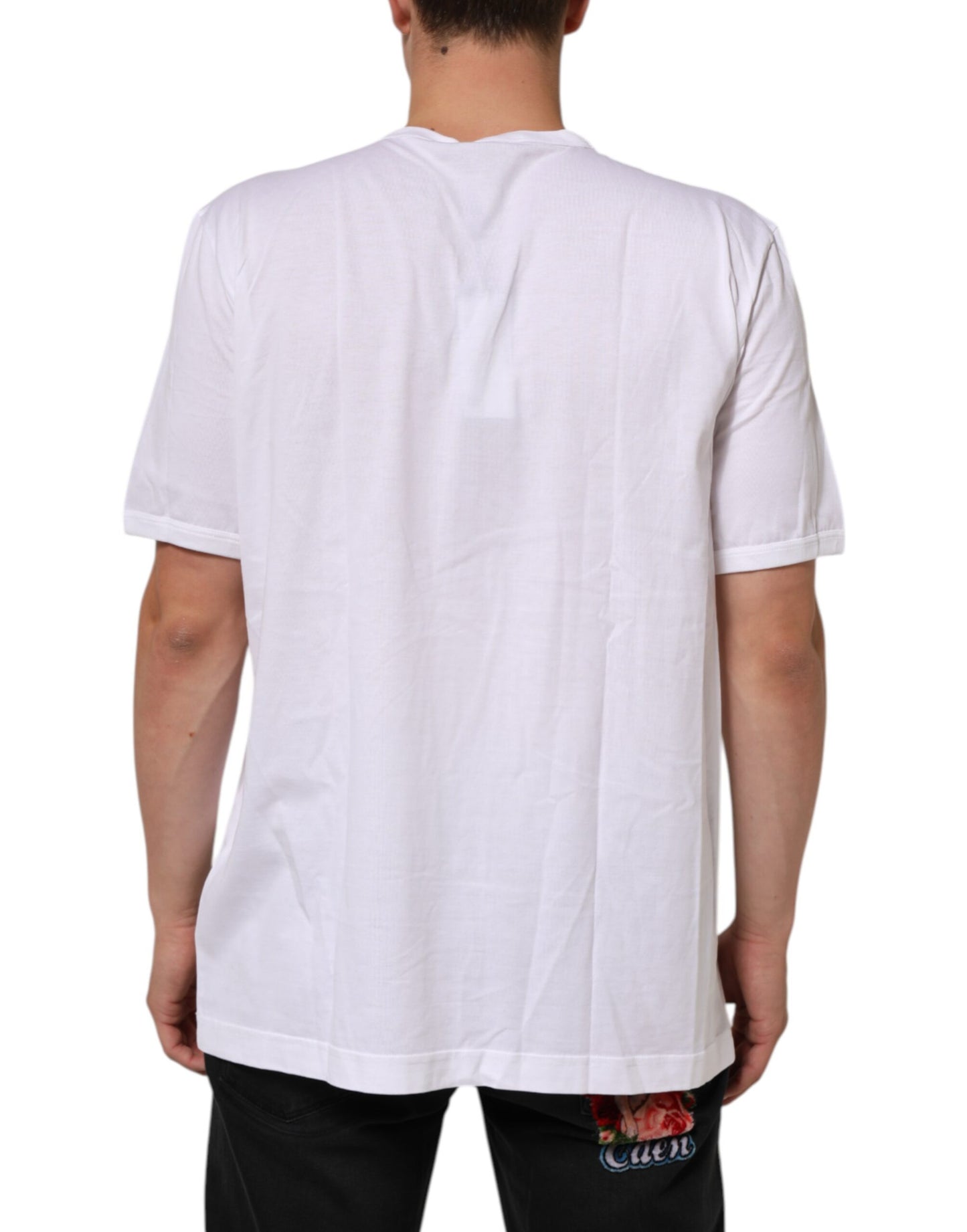 Dolce & Gabbana White Cotton V-Neck Short Sleeves T-shirt