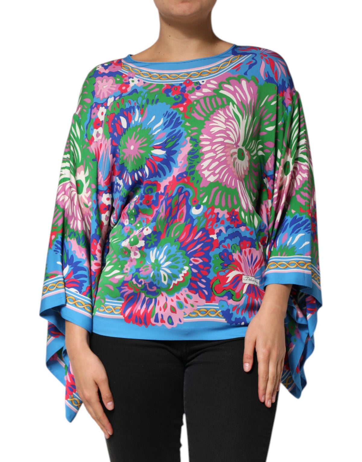 Dolce & Gabbana Multicolor Floral Print Silk Blouse Tunic Top