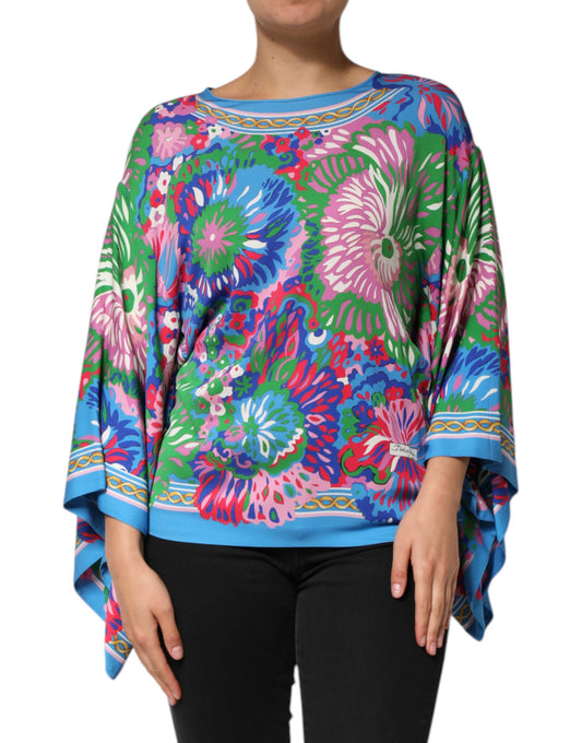 Dolce & Gabbana Multicolor Floral Print Silk Tunic Blouse Top