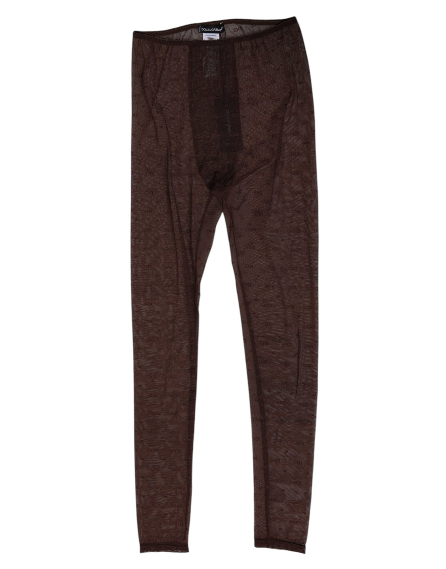 Dolce & Gabbana Brown Nylon Logo Lace Leggings Pants