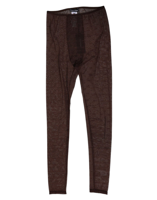 Dolce & Gabbana Brown Nylon Logo Lace Leggings Pants