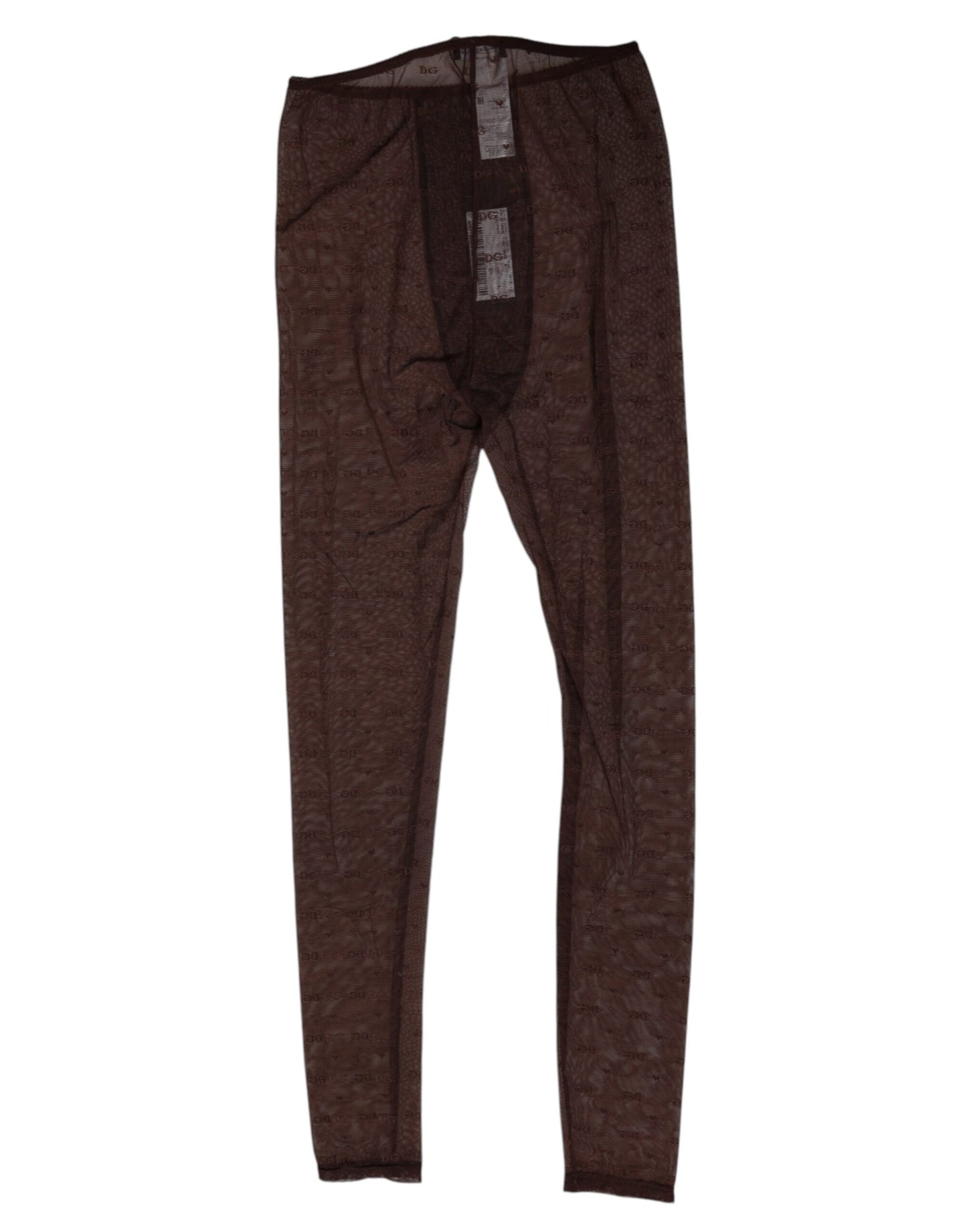 Dolce & Gabbana Brown Nylon Logo Lace Leggings Pants
