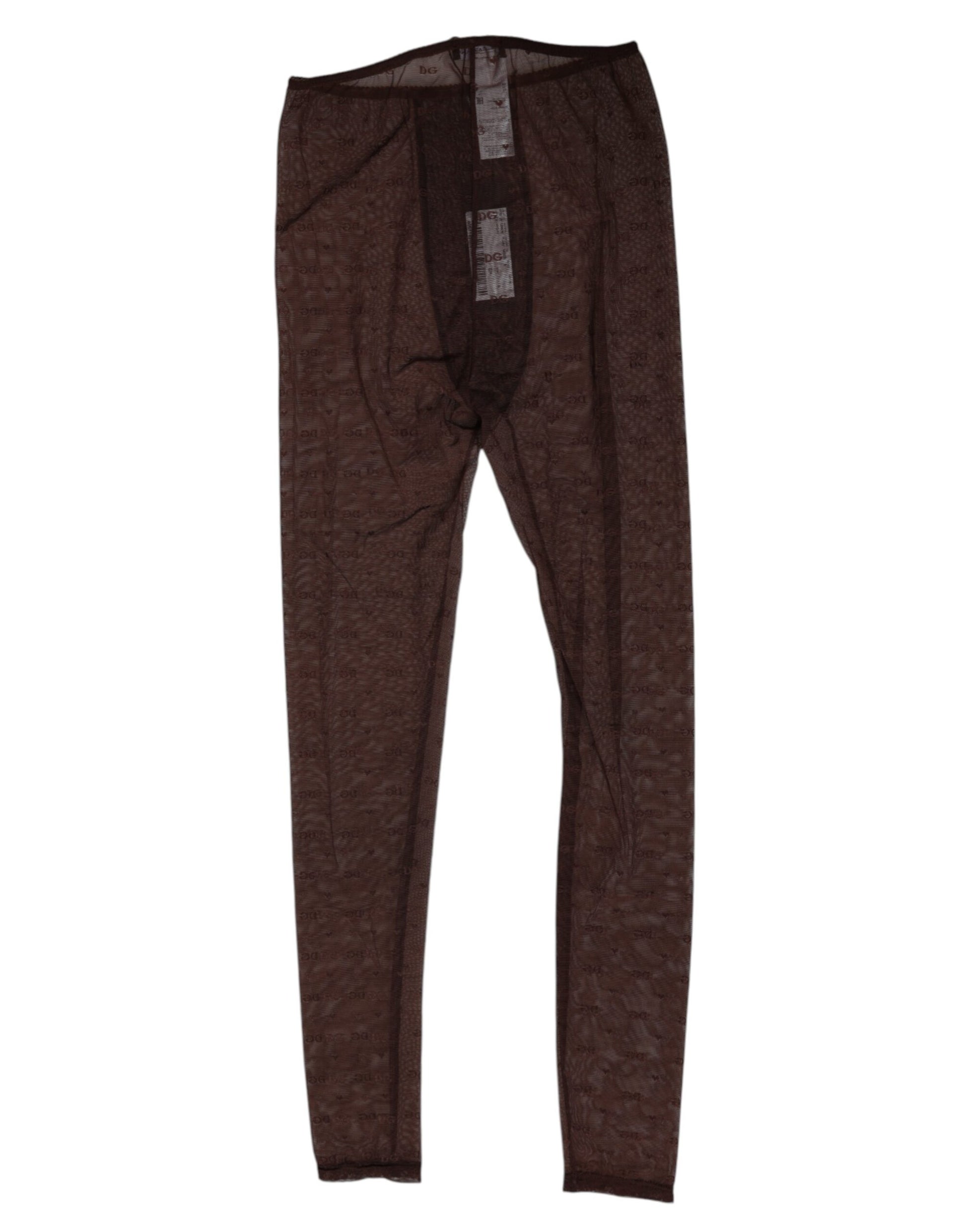 Dolce & Gabbana Brown Nylon Logo Lace Leggings Pants
