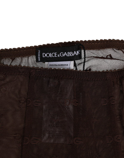 Dolce & Gabbana Brown Nylon Logo Lace Leggings Pants