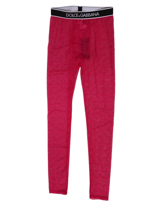Dolce & Gabbana Fuchsia Nylon Logo Lace Leggings Pants