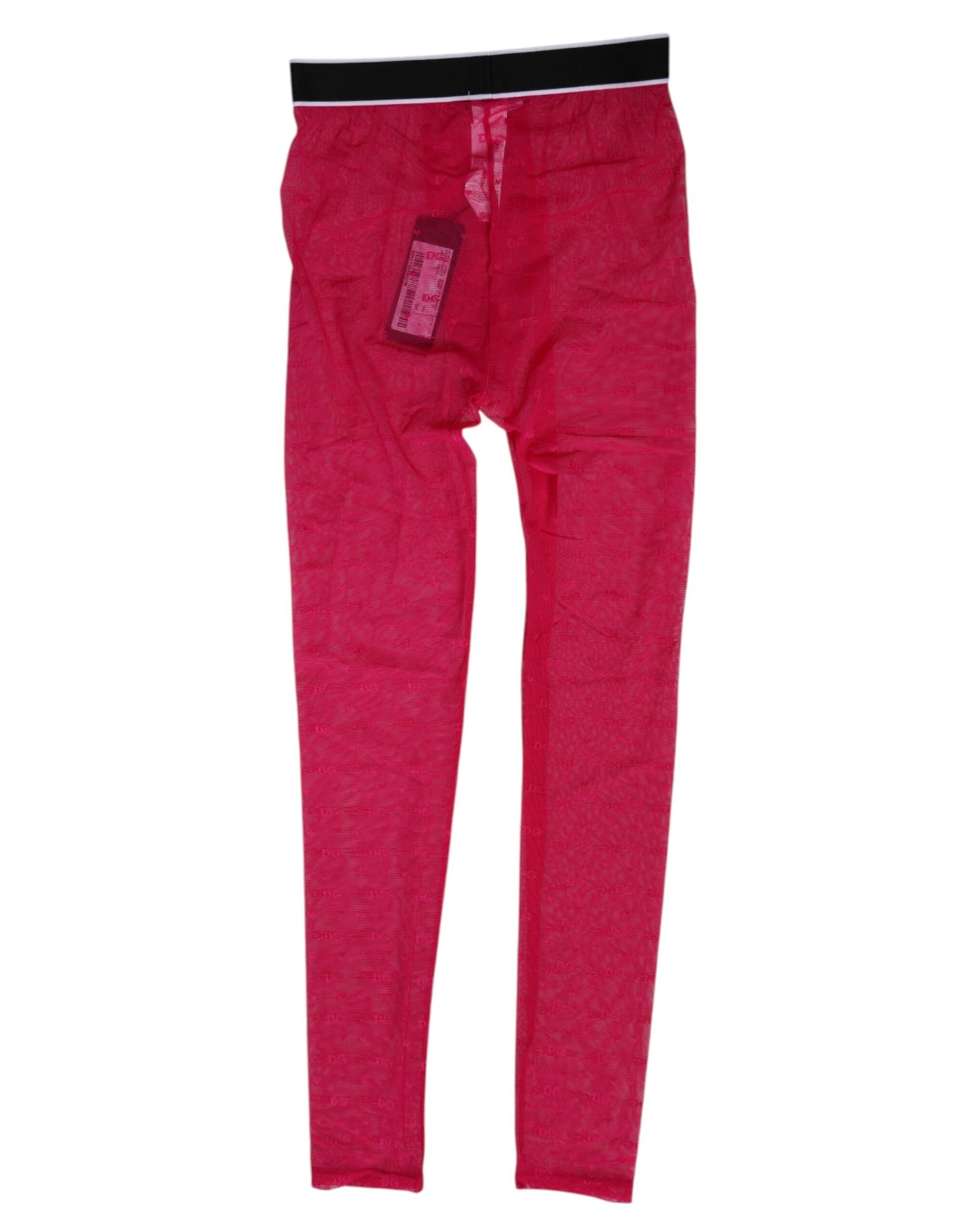 Dolce & Gabbana Fuchsia Nylon Logo Lace Leggings Pants