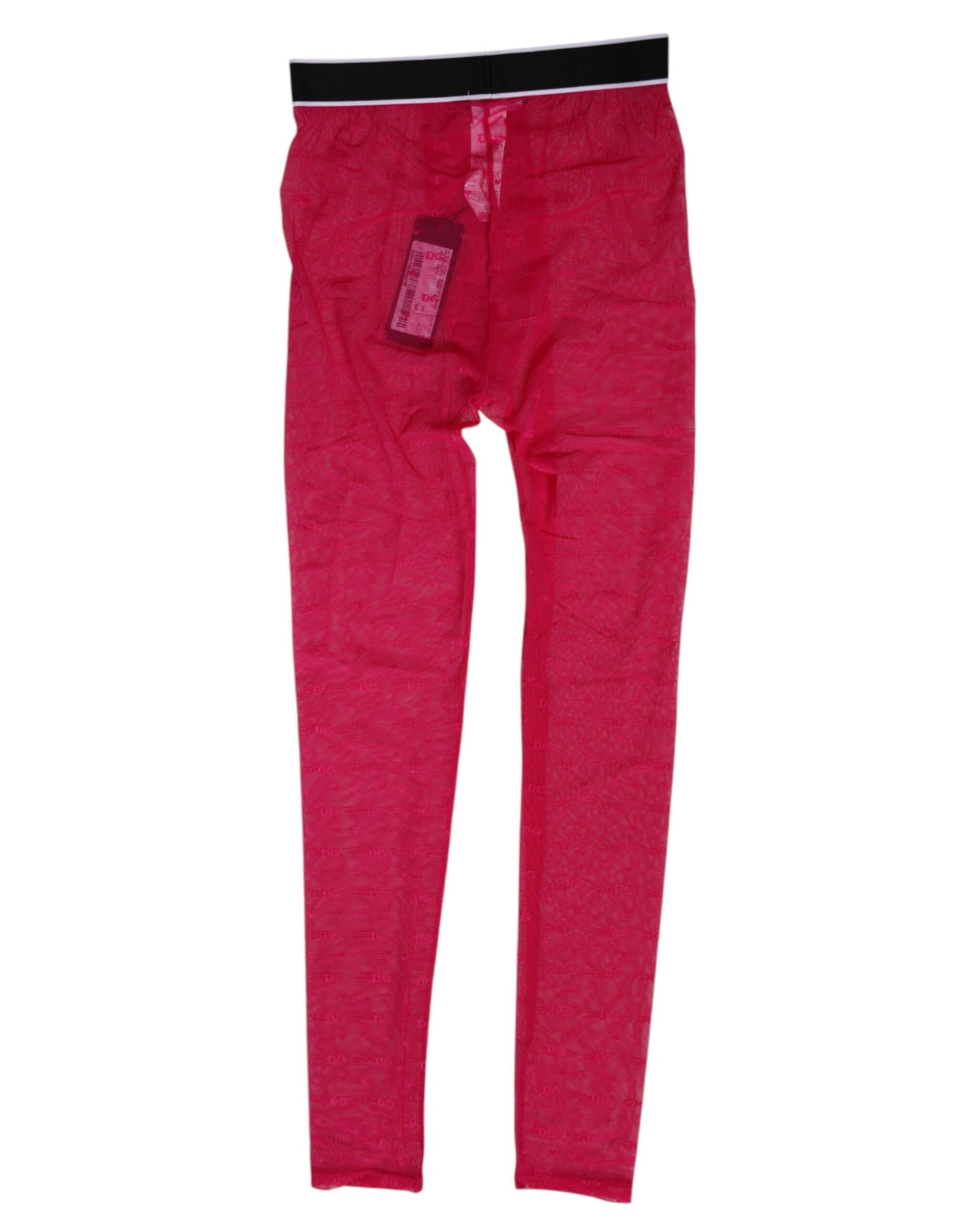 Dolce & Gabbana Fuchsia Nylon Logo Lace Leggings Pants