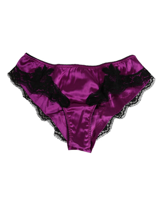 Dolce & Gabbana Purple Silk Satin Floral Lace Panty Brief
