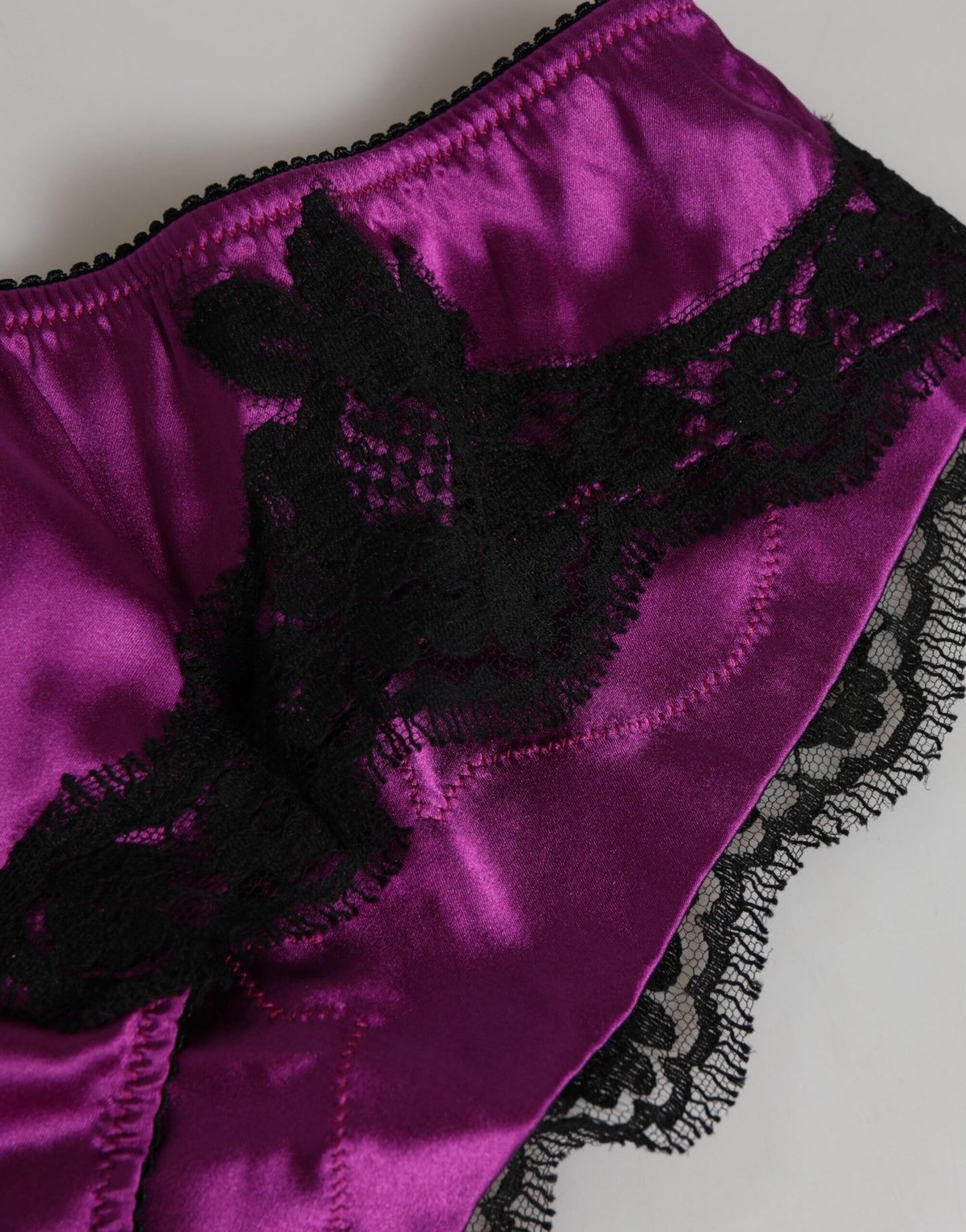 Dolce & Gabbana Purple Silk Satin Floral Lace Panty Brief