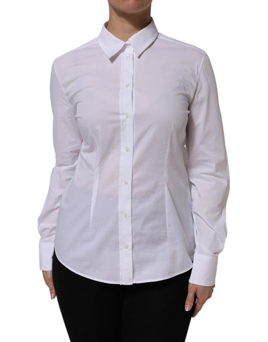Dolce & Gabbana White Cotton Collared Dress Formal Shirt Top