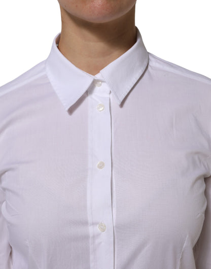 Dolce & Gabbana White Cotton Collared Buttoned Dress Shirt Top