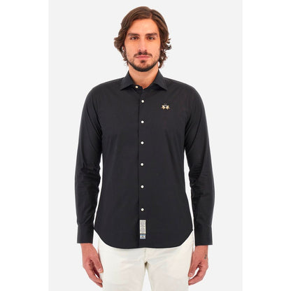 La Martina Blue Cotton Shirt - Slim Fit Elegance