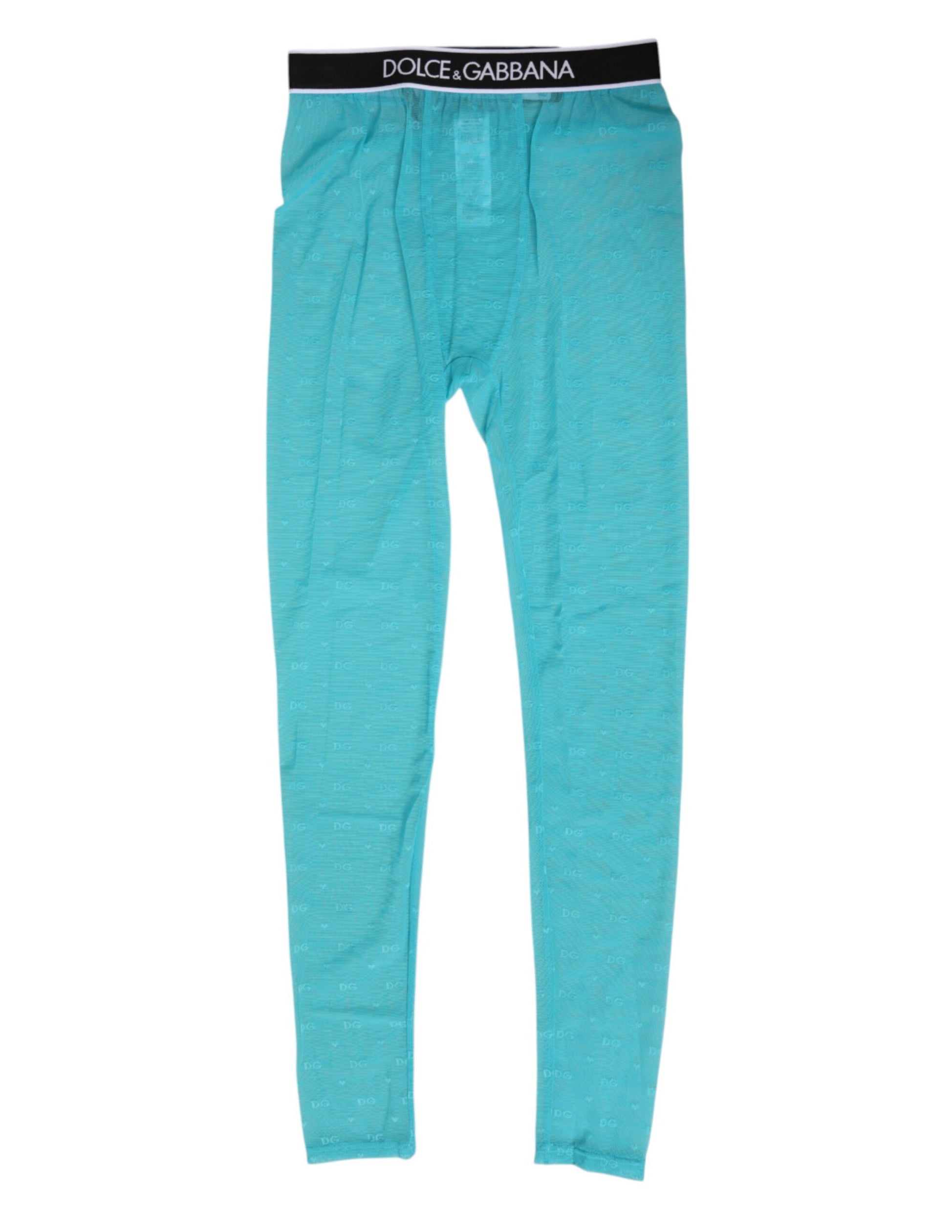 Dolce & Gabbana Light Blue Logo Lace Leggings Pants