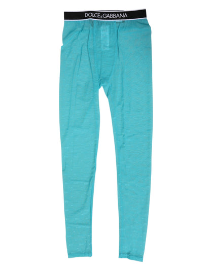 Dolce & Gabbana Light Blue Logo Lace Leggings Pants