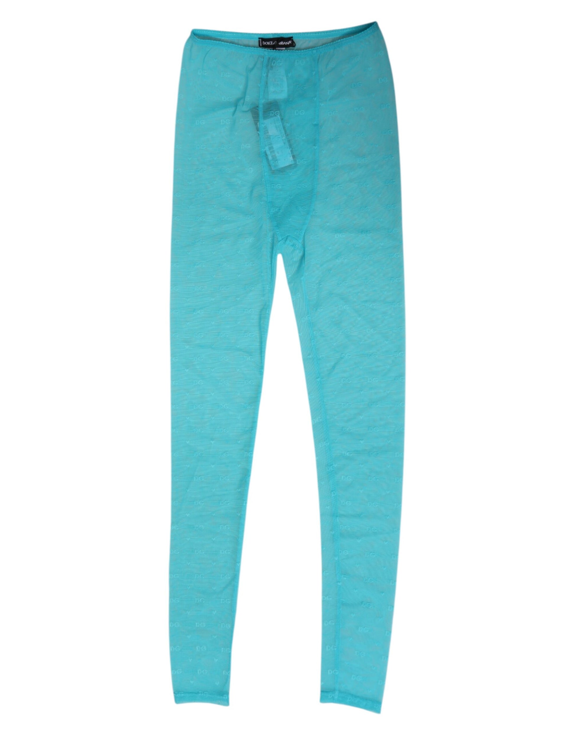 Dolce & Gabbana Light Blue Logo Lace Leggings Pants Underwear