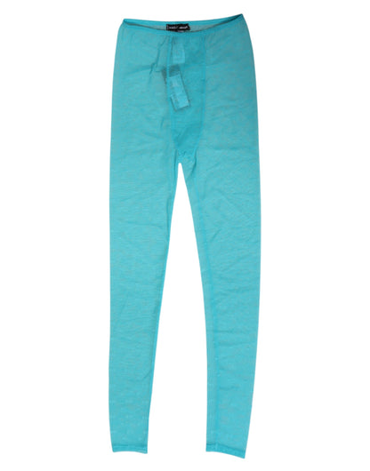 Dolce & Gabbana Light Blue Logo Lace Leggings Pants Underwear