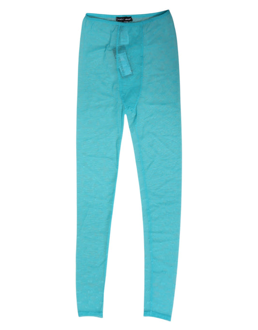 Dolce & Gabbana Light Blue Logo Lace Leggings Pants Underwear