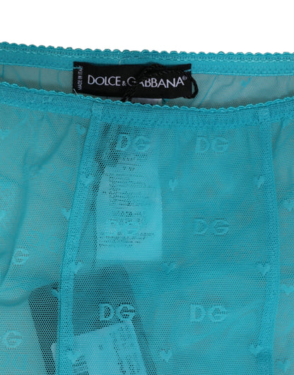 Dolce & Gabbana Light Blue Logo Lace Leggings Pants Underwear