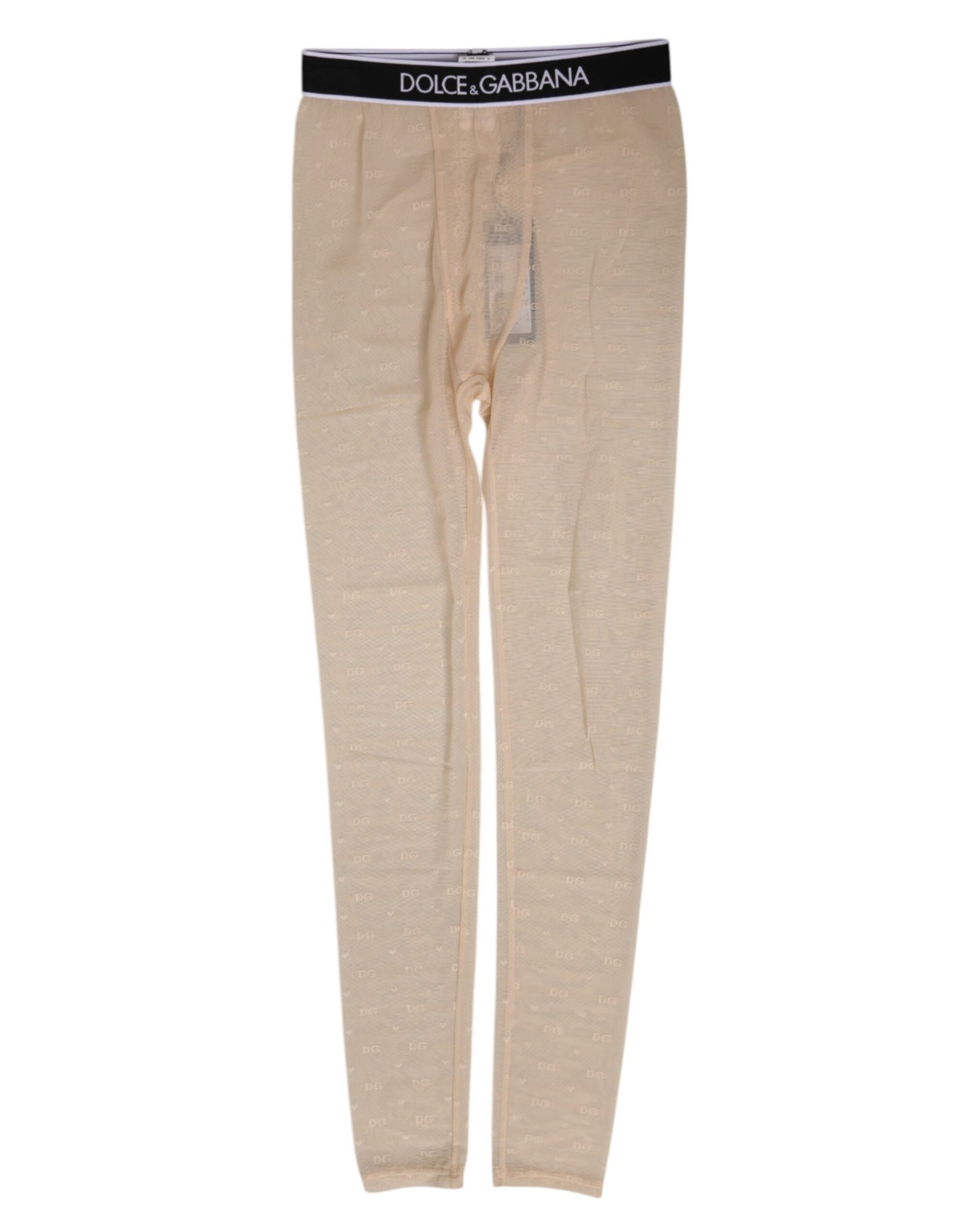 Dolce & Gabbana Beige Nylon Logo Lace Leggings Pants