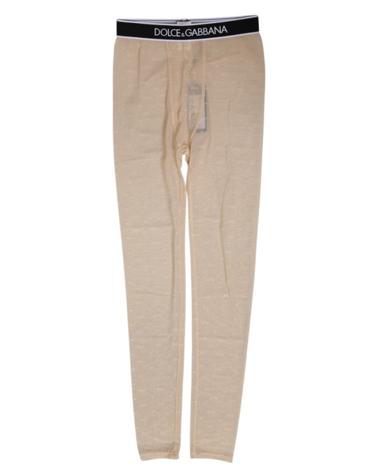 Dolce & Gabbana Beige Nylon Logo Lace Leggings Pants