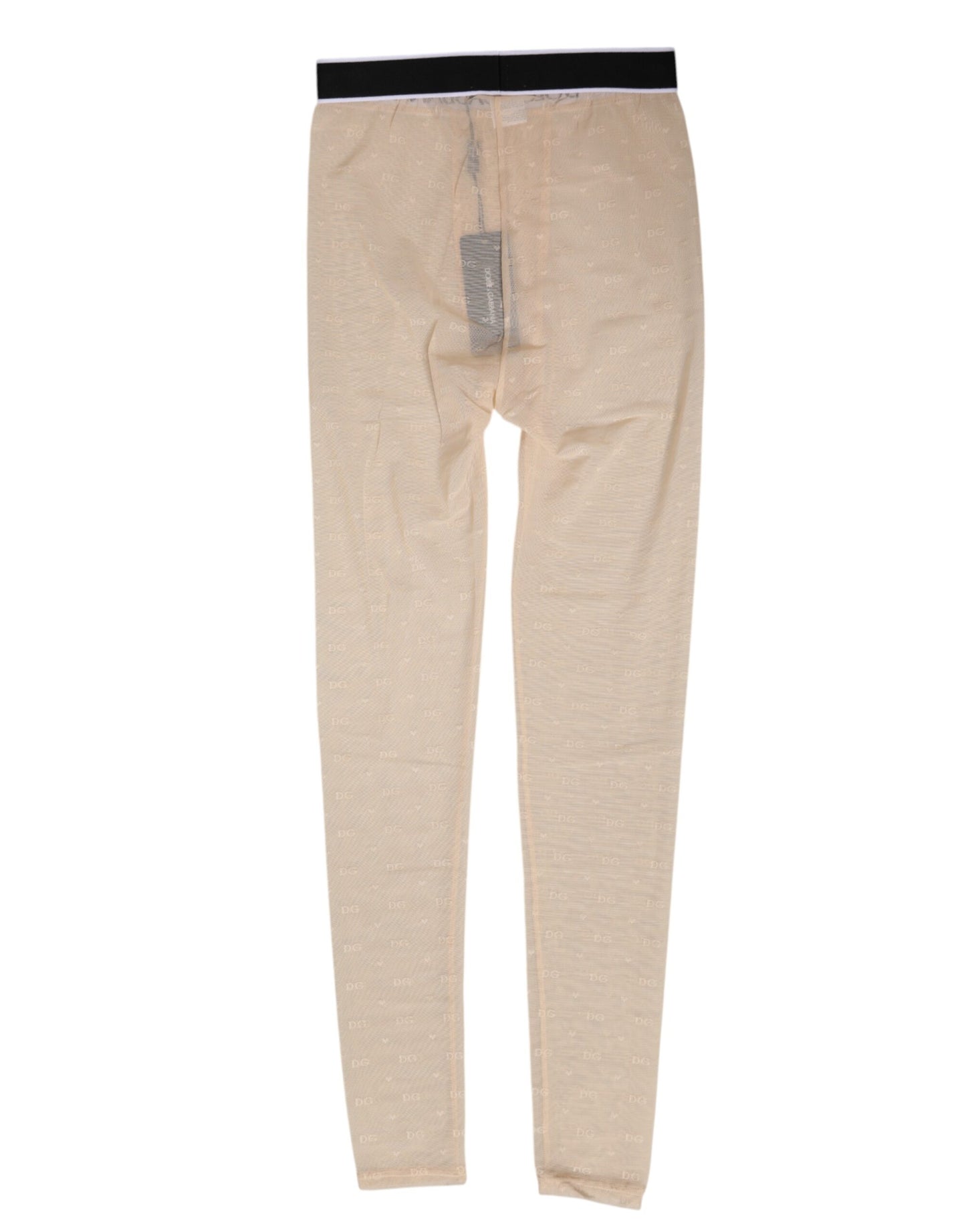 Dolce & Gabbana Beige Nylon Logo Lace Leggings Pants