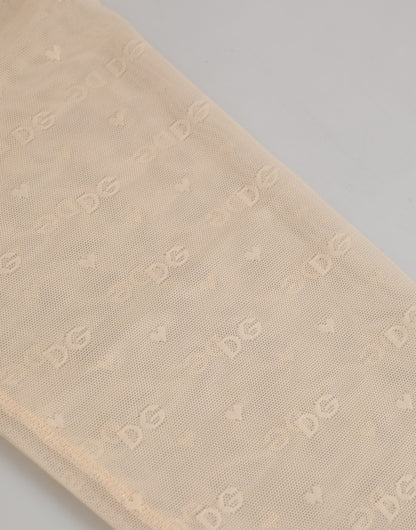 Dolce & Gabbana Beige Nylon Logo Lace Leggings Pants