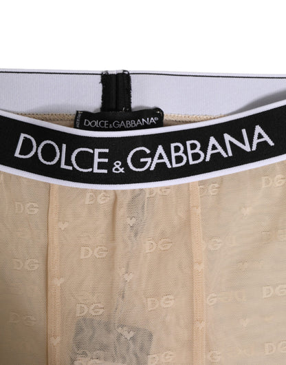 Dolce & Gabbana Beige Nylon Logo Lace Leggings Pants
