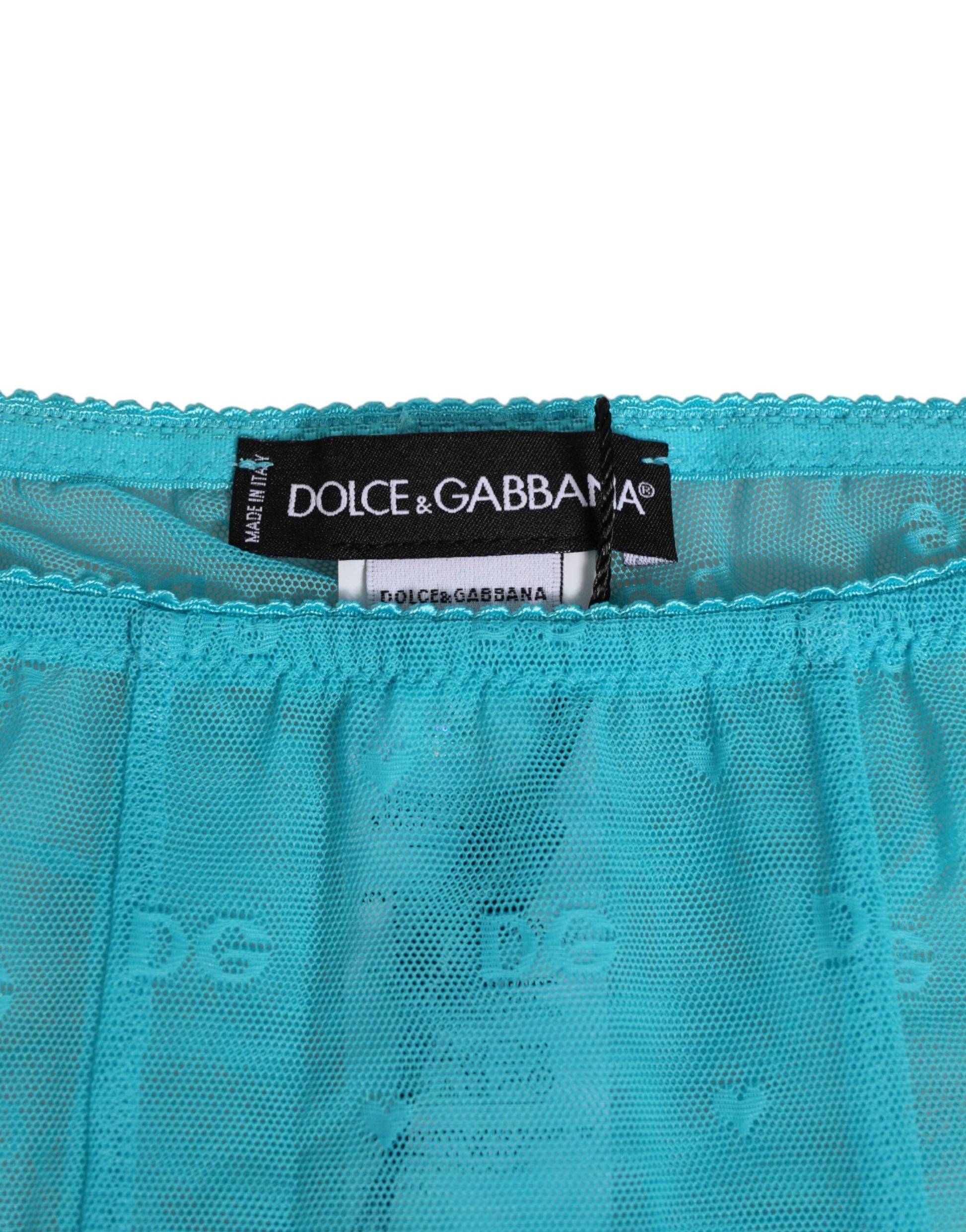 Dolce & Gabbana Light Blue Logo Lace Midi Trouser Underwear