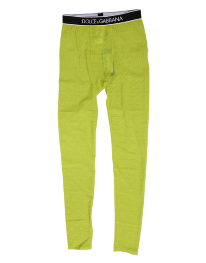 Dolce & Gabbana Neon Green Nylon Logo Lace Leggings Pants