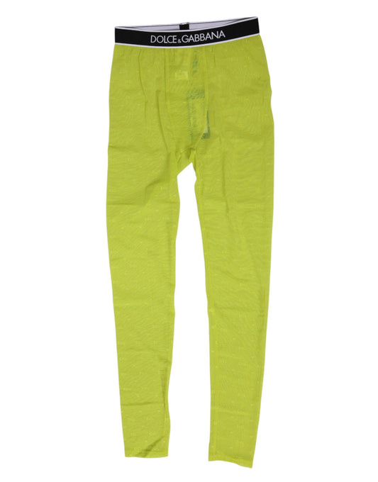 Dolce & Gabbana Neon Green Nylon Logo Lace Leggings Pants