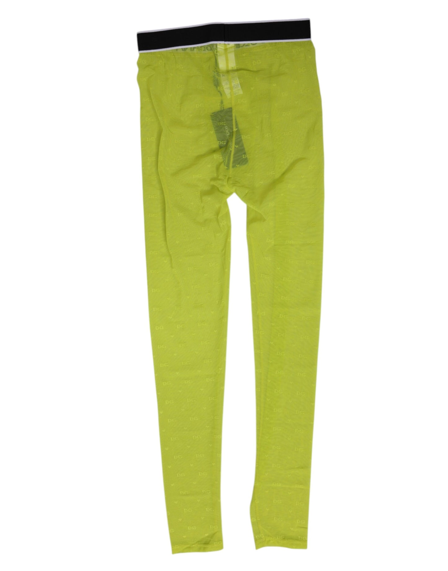 Dolce & Gabbana Neon Green Nylon Logo Lace Leggings Pants