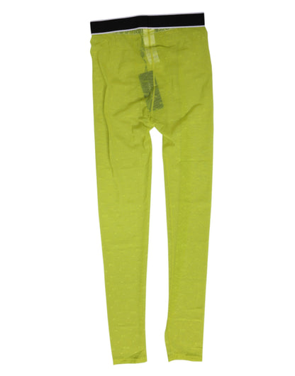 Dolce & Gabbana Neon Green Nylon Logo Lace Leggings Pants