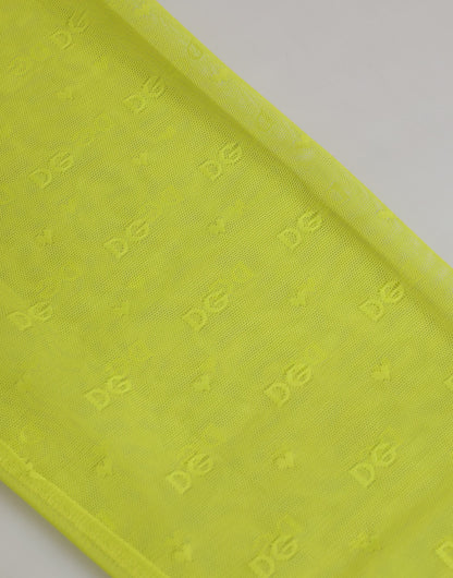 Dolce & Gabbana Neon Green Nylon Logo Lace Leggings Pants