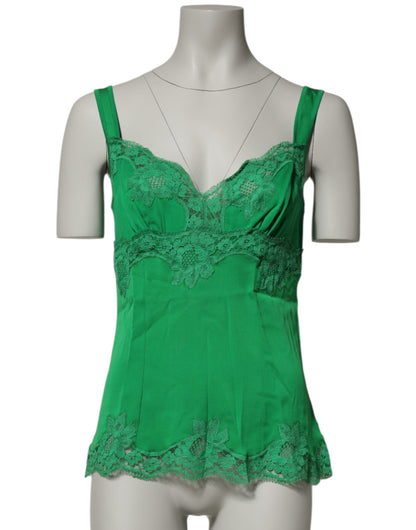 Dolce & Gabbana Green Floral Lace Tank Lingerie Top