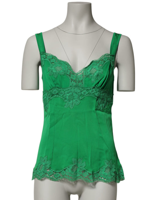 Dolce & Gabbana Green Floral Lace Tank Lingerie Top