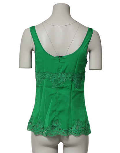 Dolce & Gabbana Green Floral Lace Tank Lingerie Top