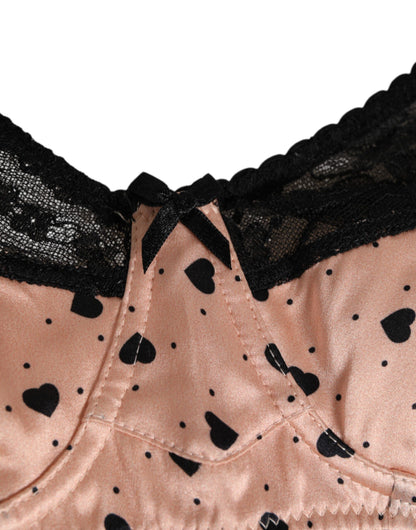 Dolce & Gabbana Beige Silk Heart Print Soft Cup Bra