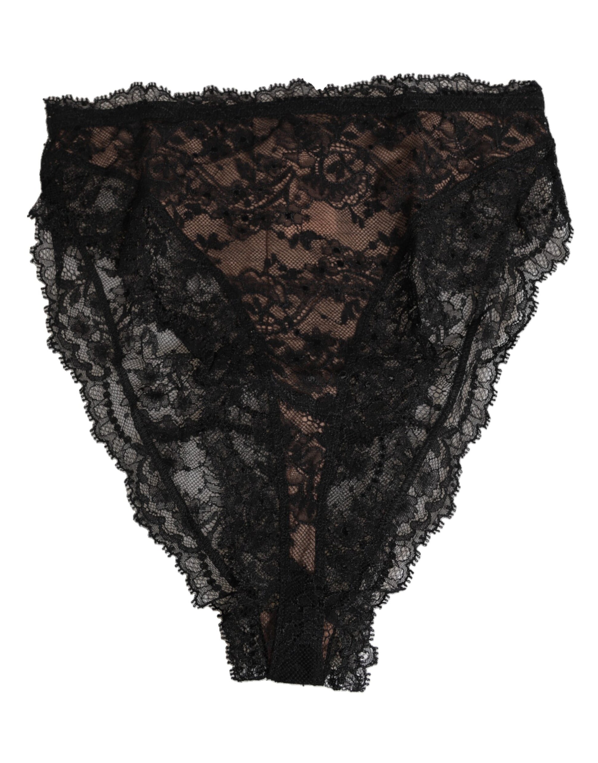 Dolce & Gabbana Black Floral Lace Mesh High Brief Panty