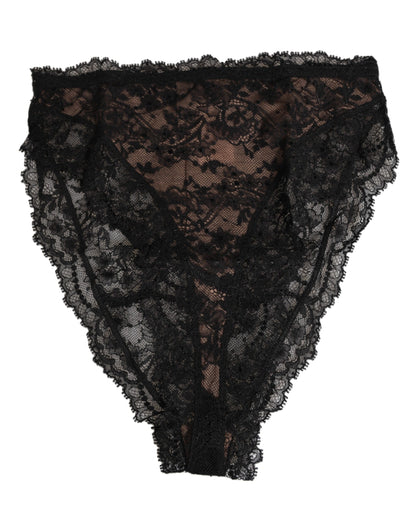 Dolce & Gabbana Black Floral Lace Mesh High Brief Panty