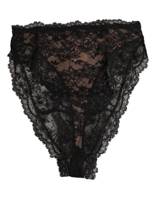Dolce & Gabbana Black Floral Lace Mesh High Brief Panty