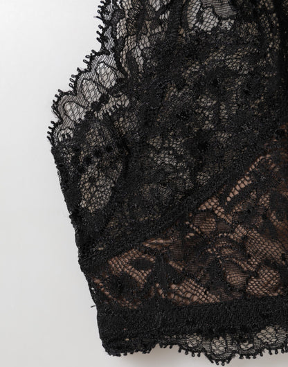 Dolce & Gabbana Black Floral Lace Mesh High Brief Panty