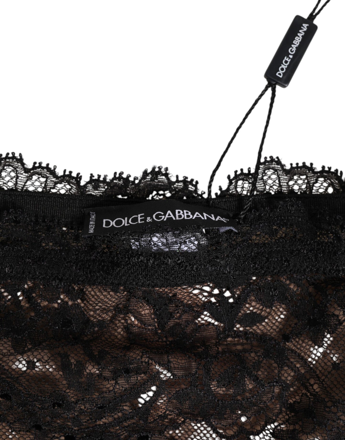 Dolce & Gabbana Black Floral Lace Mesh High Brief Panty