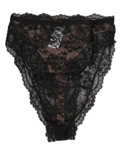Dolce & Gabbana Black Floral Lace Mesh High Brief Panty