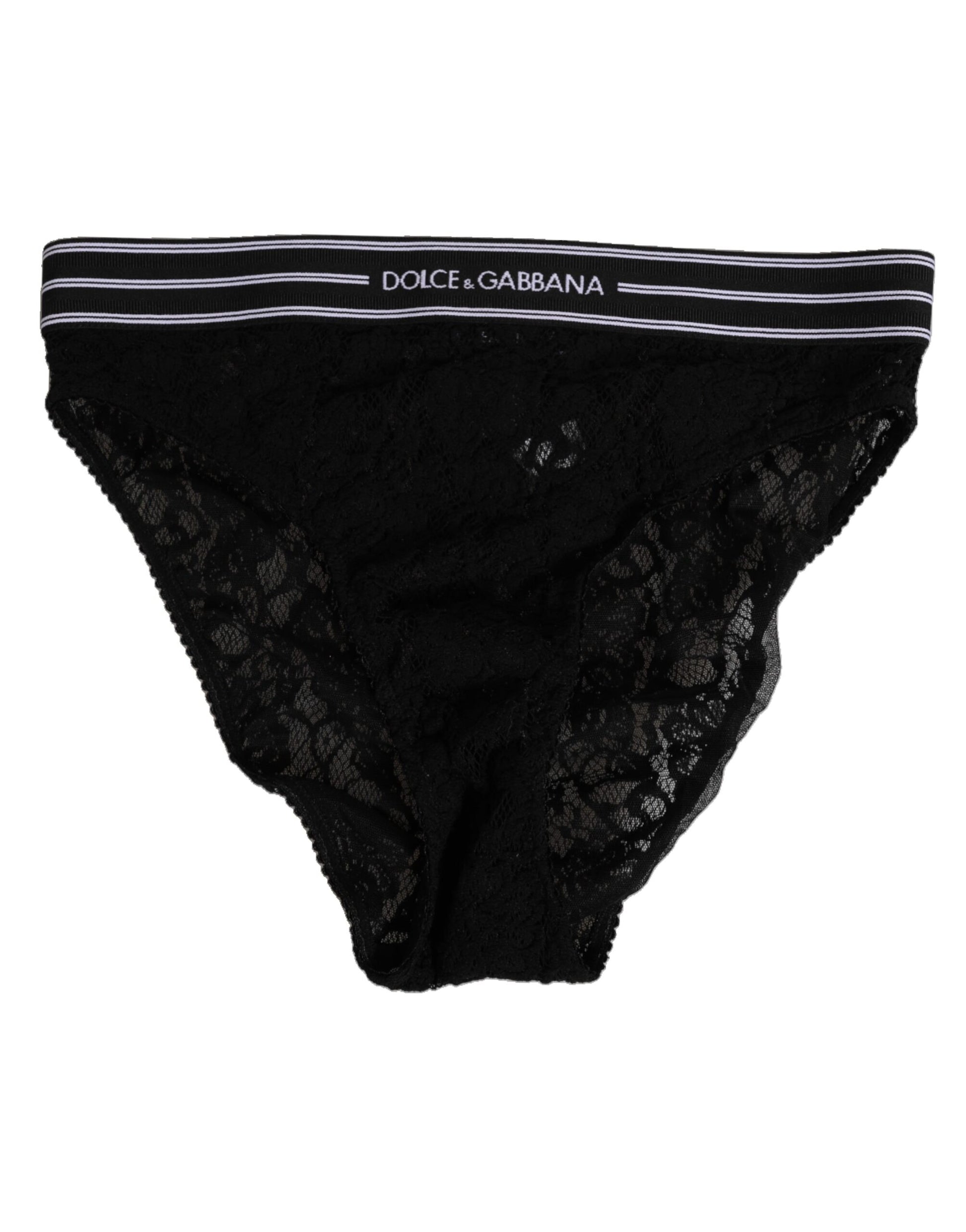Dolce & Gabbana Black Lace Slip Briefs with Logo Waistband